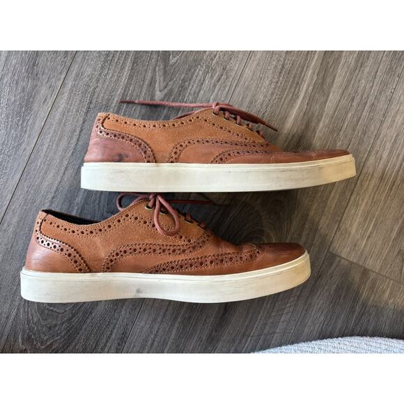 Cole Haan Cognac Leather Suade Wing Tip Lace‎ Up Oxford Sneakers Shoes Size 9.5